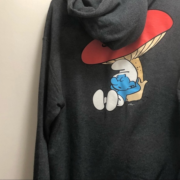 Blue Smurfs Gray Hoodie Mushroom Sweater - Picture 6 of 7